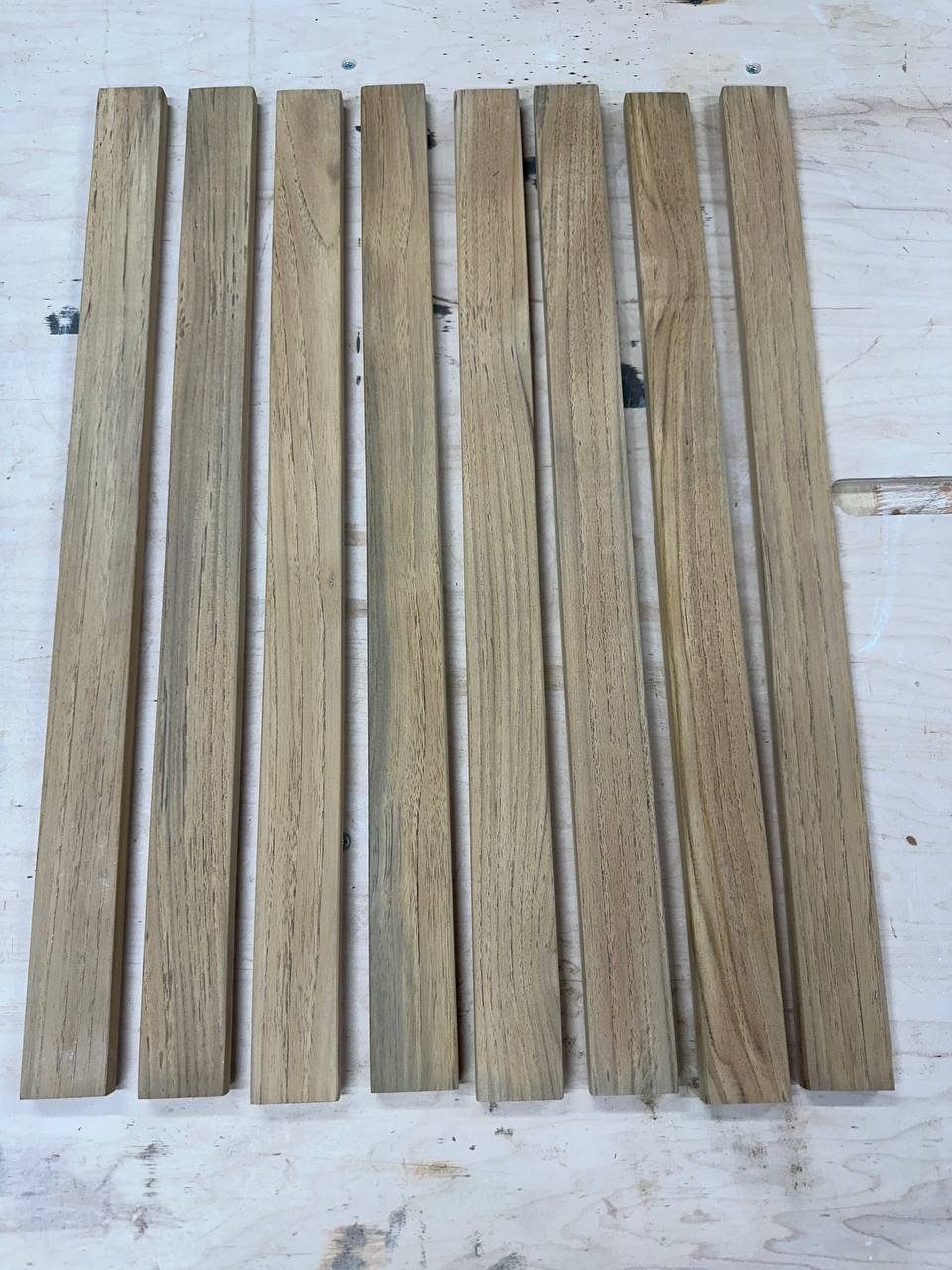 Teak chair slats after individual cleaning