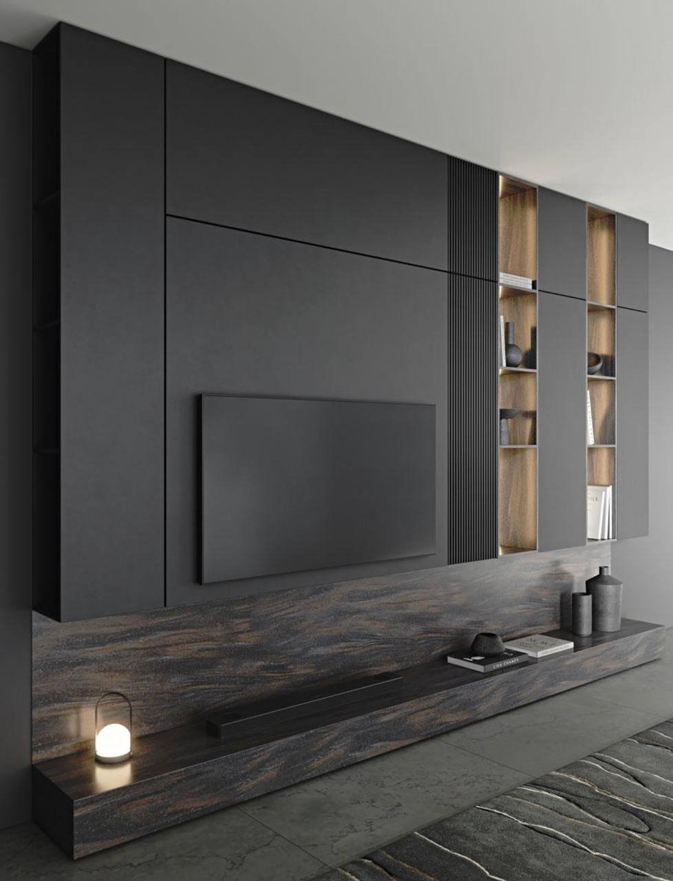 Luxury dark Corian media wall